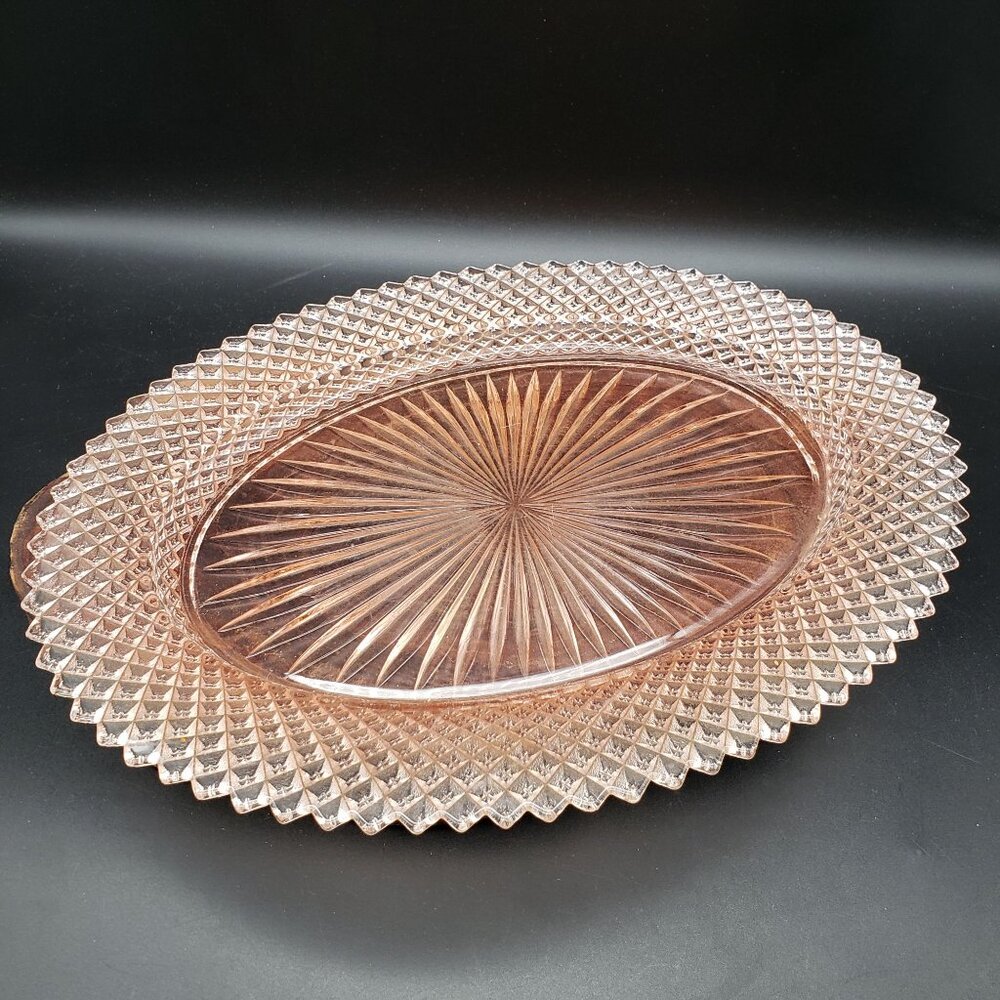 Anchor Hocking Miss America Oval Platters Clear & Pink Glass Set 2 Vintage - Picture 3 of 6